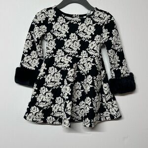 Janie and Jack Toddler Floral Black and White Long Sleeve Dress